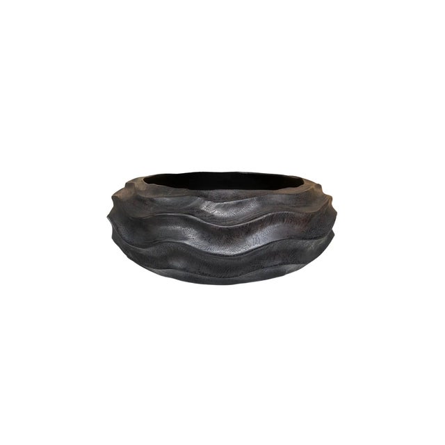 Contemporary Solid Mango Wood Bowl With Burnt Finish For Sale - Image 3 of 5