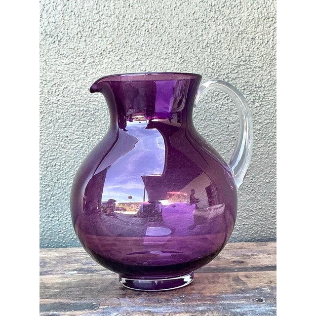 Mexican Vintage Boho Blown Glass Pitcher For Sale - Image 3 of 10