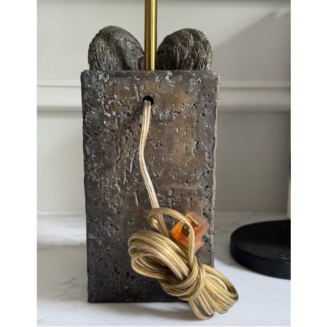 Vintage Egyptian Revival Griffin Sphinx Table Lamp With Black Metal Shade For Sale - Image 4 of 10