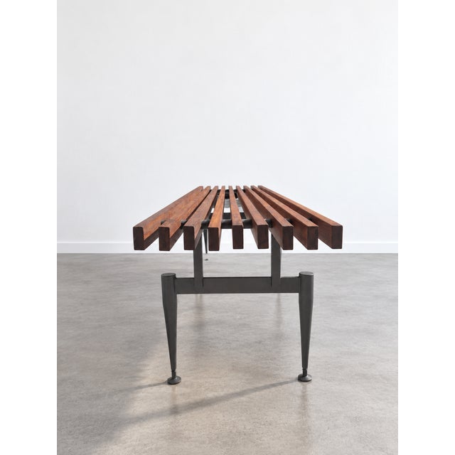 1960s Mid-Century Italian Teak Slatted Bench, 1960s For Sale - Image 5 of 9