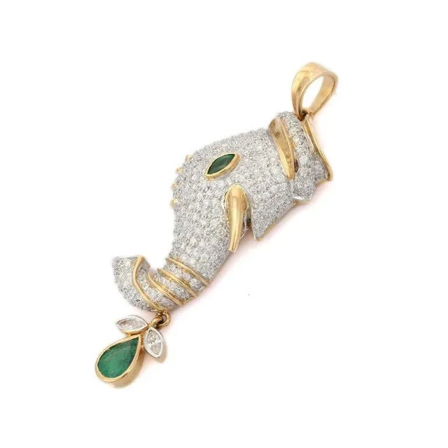 Not Yet Made - Made To Order 1.1ct Emerald Gemtone & 4ct Diamond Vintage Elephant Pendant in 18k Gold For Sale - Image 5 of 12