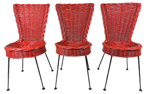 Rattan and Metal Chairs, 1950, Set of 3