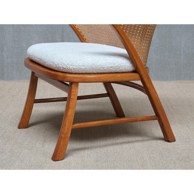 Vintage Armchair in Cherry Wood and Cane and Bouclé by Frits Schlegel, Denmark, 1940s For Sale - Image 6 of 15