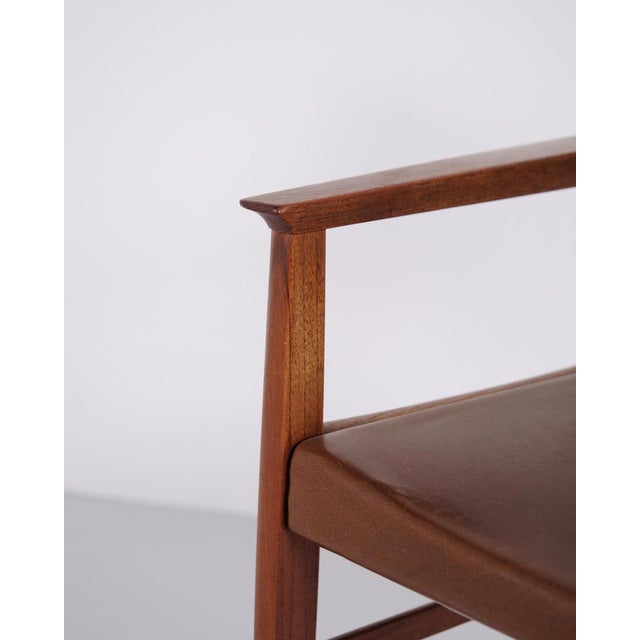 1960s Vintage Danish Armchair in Teak and Brown Leather, 1960s For Sale - Image 5 of 11