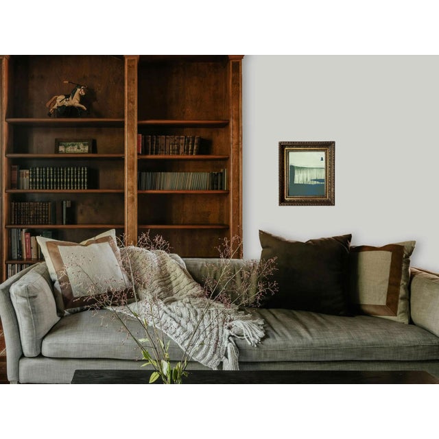 “Serenity Pines" Green Abstract Art in Antique Frame, Transitional Living Room Art by JTS For Sale - Image 4 of 11