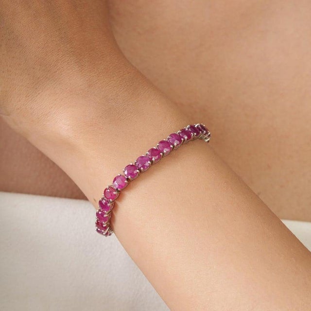 Antique 26.05 Ct Ruby Tennis Bracelet in Sterling Silver For Sale - Image 9 of 13
