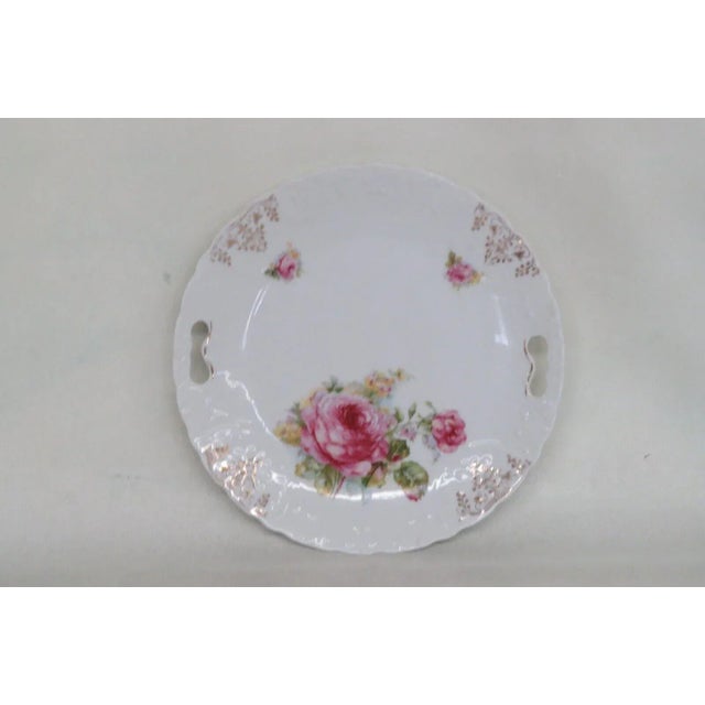 Shabby Chic Porcelain Pink Roses Floral Serving Plate With Handles For Sale - Image 10 of 13