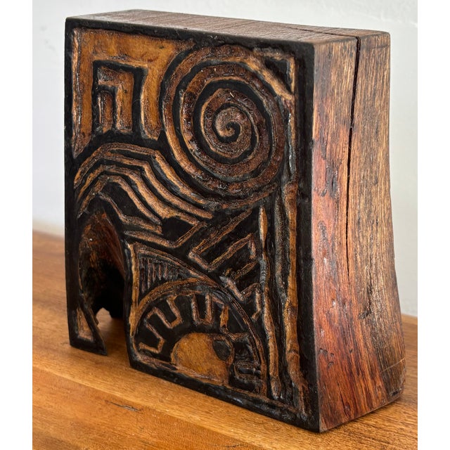 Abstract Late 20th Century Artisan Wood Carving for Abstract Etching, Signed For Sale - Image 3 of 8