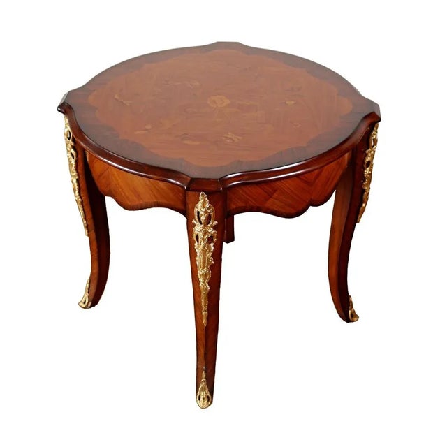 Louis XV Style Oval Table with Inlays and Golden Bronze Details, 1990s For Sale - Image 9 of 9