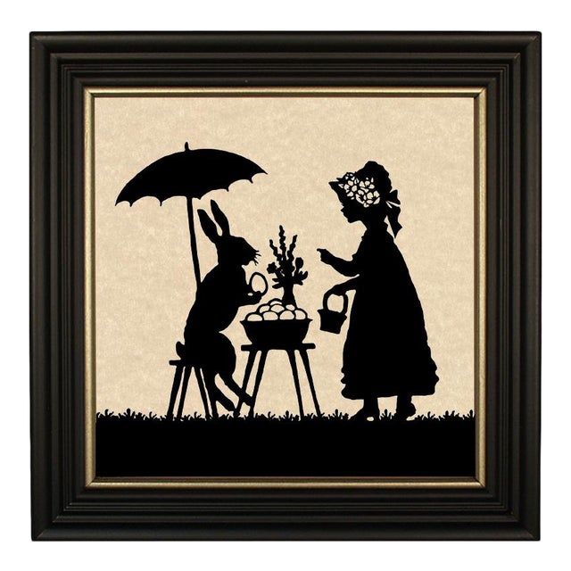 "Easter Bunny and Little Girl" Contemporary Paper Cut Silhouette, Framed For Sale