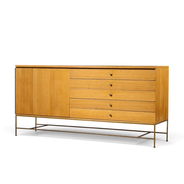 Paul McCobb for Calvin Irwin Collection Mid Century Bleached Mahogany and Brass Credenza and Hutch For Sale - Image 12 of 15