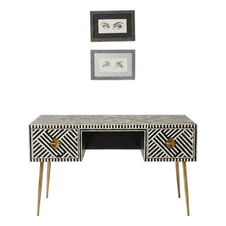 Black and White Optical Inlay Handcrafted Desk For Sale