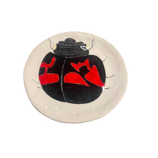 Italian Vintage Hand-Painted Italian Artisan Ceramic Decorative Plate – Ladybug Motif For Sale - Image 3 of 11
