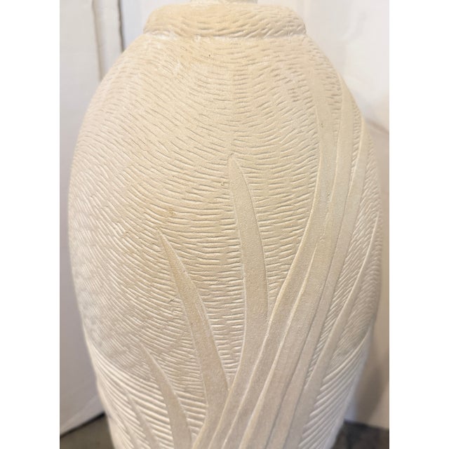 Tall Pair of Plaster Table Lamps With Relief Herons and Leaves From 80's For Sale In Miami - Image 6 of 12