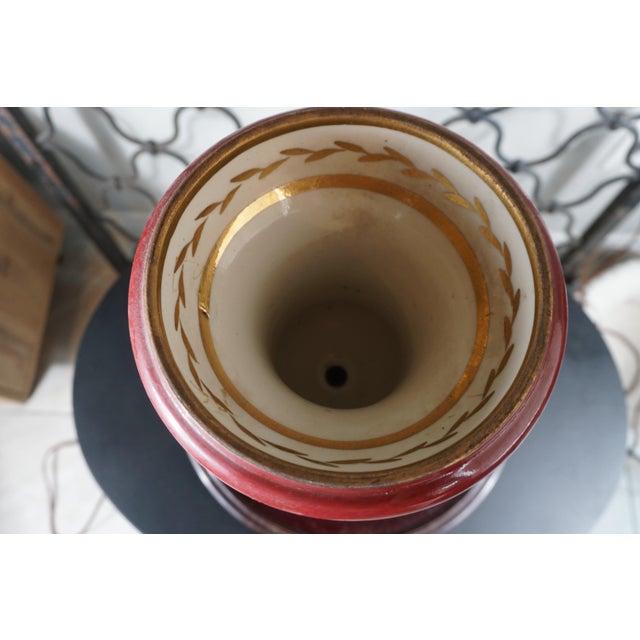 1950s Vintage Hand-Painted Porcelain Urn With Gilt Ram-Head Handles For Sale - Image 5 of 6