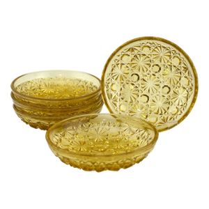 Amber Glass Butter Pats – Eapg Daisy & Buttons – 5 Pc Early 1900s Pressed Glass