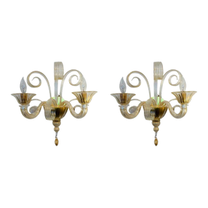 Myran Allan Luxury Lighting Italian Murano Glass Wall Sconces Pair
