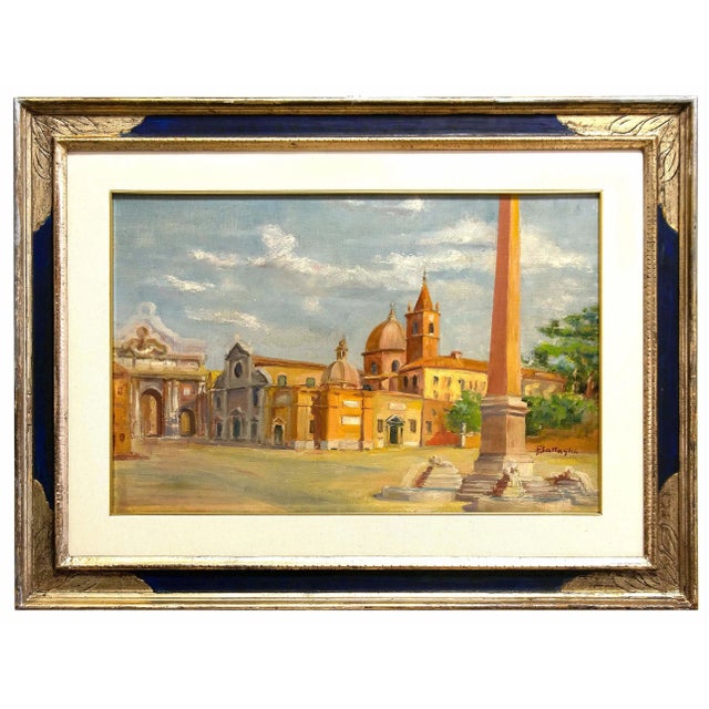 Piazza del Popolo, Rome is an original painting realized in the half of XX century by Alessandro Battaglia. Mixed colored...
