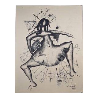 László Mindszenti Ink on Paper, Mounted on Cardboard, Signed and Dated 1972 For Sale