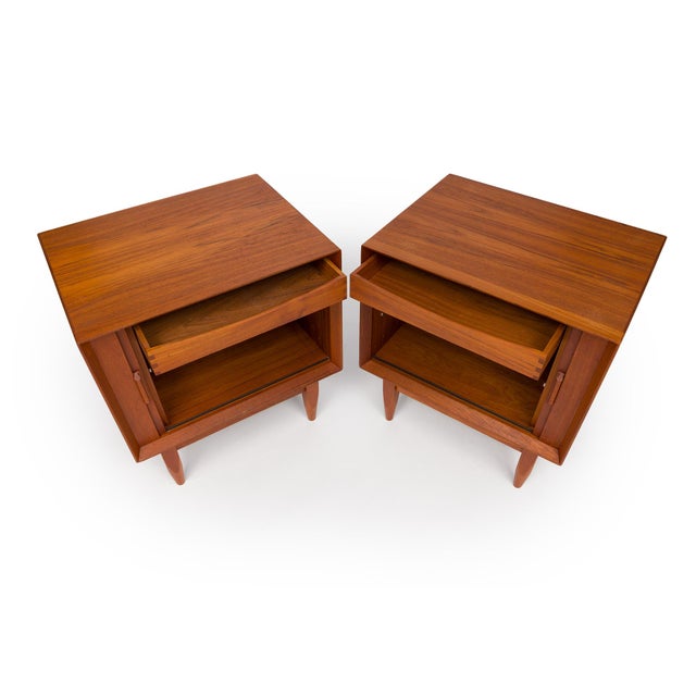 Brown Vintage 1960s Danish Mid Century Svend Åge Madsen Teak Tambour Door Nightstands - Pair For Sale - Image 8 of 17