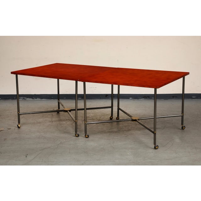 Mid-Century Modern Midcentury Bronze and Red Lacquer 2-Piece Dining Table on Casters For Sale - Image 3 of 12