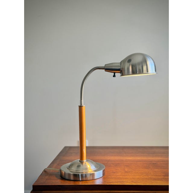 1970s Vintage Mid Century Modern Chrome & Orange Gooseneck Desk Lamp For Sale - Image 5 of 11