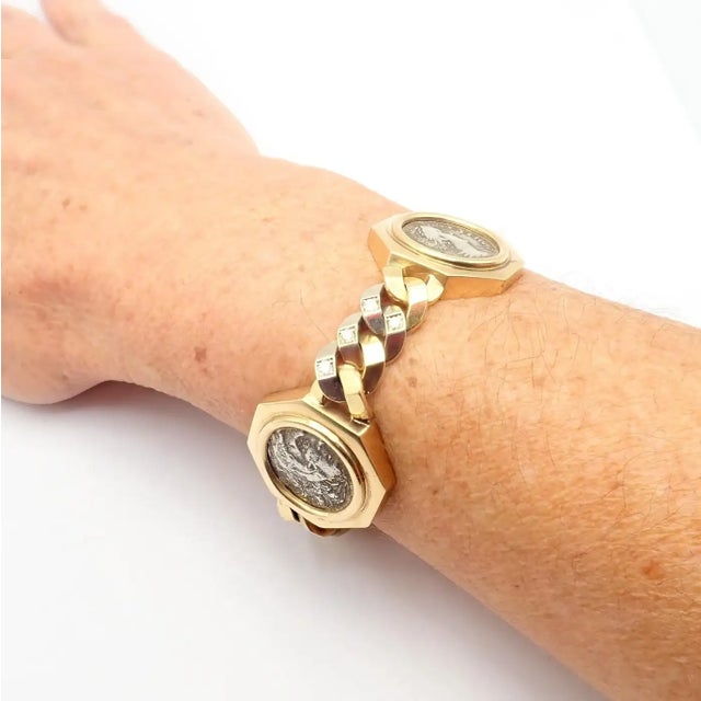 Bulgari Vintage Monete Three Large Ancient Coin Diamond Gold Link Bracelet For Sale - Image 16 of 17