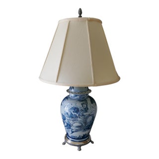 Antique Italy Savona Albisola Faience Majolica Pottery Albarello Blue Table Lamp For Sale