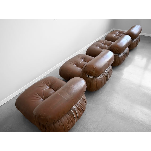 Soriana Lounge Chairs in Brown Leather by Afra and Tobia Scarpa for Cassina - Set of Four For Sale - Image 10 of 18