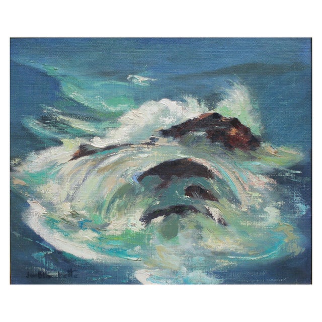 Ocean Wave, Mid Century Modern Abstracted Seascape Beautiful abstracted seascape, a mid century modern oil painting of...