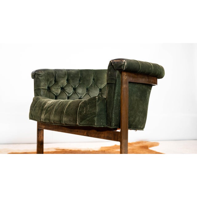Vintage 1980s Milo Baughman Attr. Forest Green Suede & Bronze For Sale - Image 13 of 17