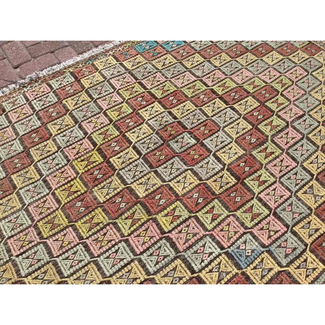 Cream Vintage Pale Turkish Kilim Rug - 82 " X 104" For Sale - Image 8 of 10