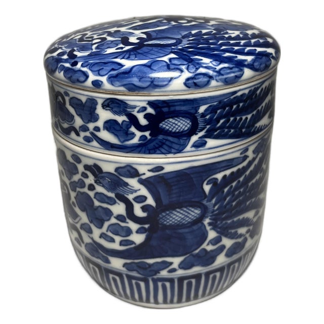 Antique Qing Dynasty Chinese Blue & White Jubako Bento Porcelain Box 5" For Sale