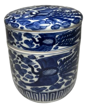 Antique Qing Dynasty Chinese Blue & White Jubako Bento Porcelain Box 5"