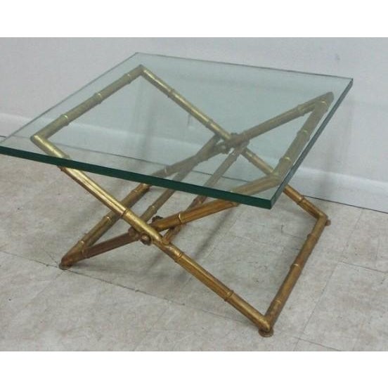 Vintage Gold Gilt Faux Bamboo Campaign X Base End Table Italian Regency B For Sale - Image 9 of 10