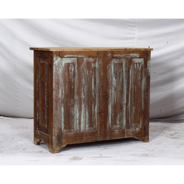 Brown Two-Door Nightstand Made From Antique Indian Teakwood Architectural Elements For Sale - Image 8 of 8