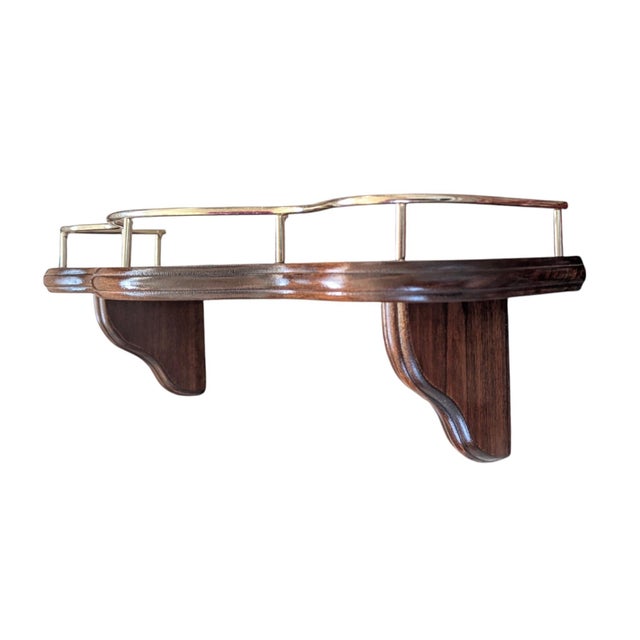 Wood Vintage Wooden Wall Shelf With Brass Railing For Sale - Image 7 of 14