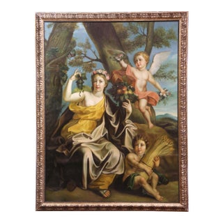 Mid-Century French Oil Painting of Saint Rose of Lima With Cherubs For Sale