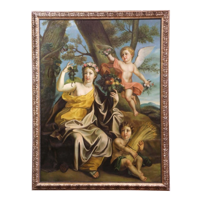 Mid-Century French Oil Painting of Saint Rose of Lima With Cherubs For Sale