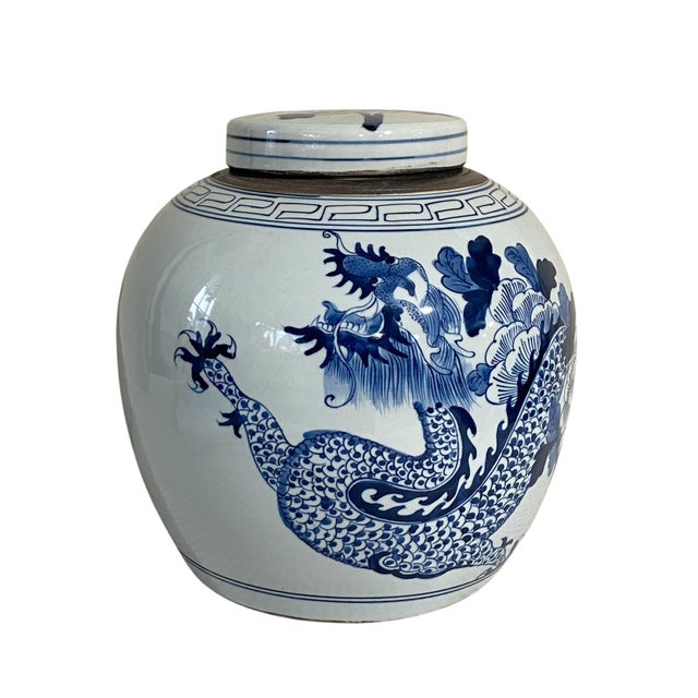 Chinoiserie Blue &White Porcelain Dragon Ginger Jar 12" H For Sale - Image 4 of 9