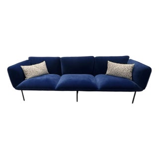 Attributed to Mika Tolvanen Nakki Velvet 3-Seat Sofa in Cobalt Blue – Estonian Design For Sale