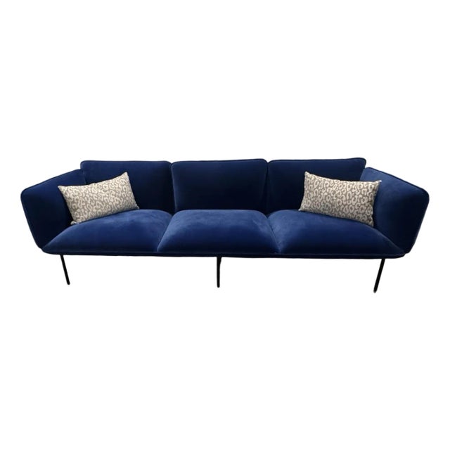 Attributed to Mika Tolvanen Nakki Velvet 3-Seat Sofa in Cobalt Blue – Estonian Design For Sale