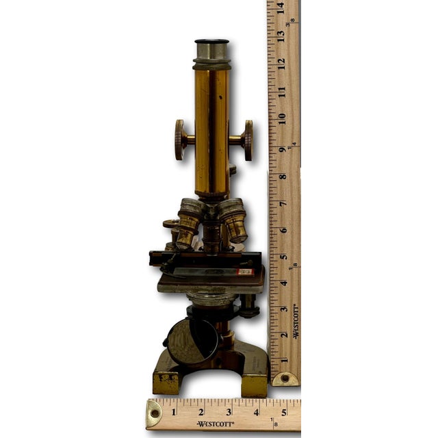 Antique Fine Quality Fancy Model Solid Brass Doctors Microscope by Bausch & Lomb Optical Co. New York - Circa 1898 For Sale - Image 17 of 18
