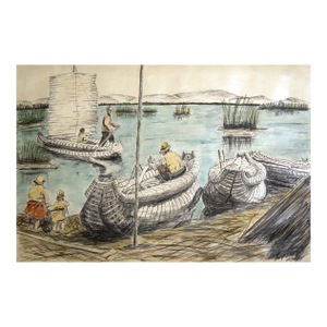 Mid 20th Century Lake Titicaca Peru Watercolor and Drawing