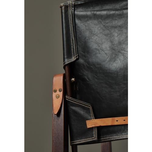 Rud Rasmussen Safari Lounge Chairs in Black Leather and Ash attributed to Kaare Klint for Rud. Rasmussen, 1950s, Set of 2 For Sale - Image 4 of 18