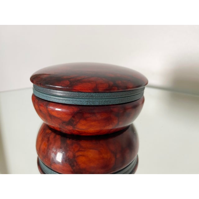 1970s Italian Round Red Alabaster Hinged Trinket Box | Chairish