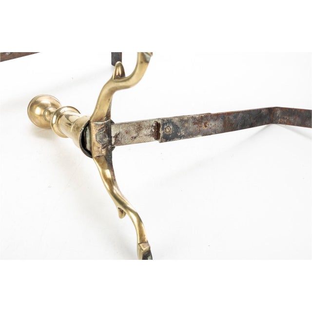 18th Century 18th Century Ribbed Cannonball Brass Andirons—A Pair For Sale - Image 5 of 6