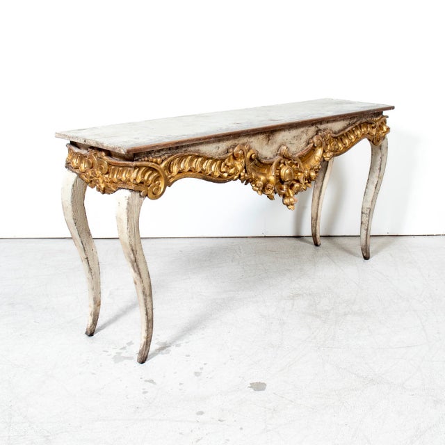 Custom Made French Louis XV Style Painted Rococo Wall Console With 18th-Century Giltwood Pelmet For Sale - Image 4 of 16