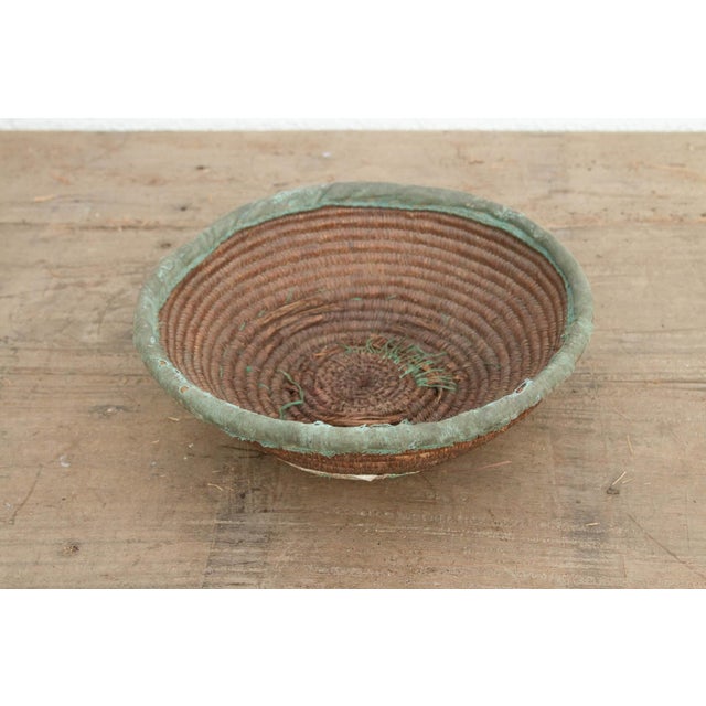 Rustic Rustic Coiled Basket With Textile Rim For Sale - Image 3 of 7