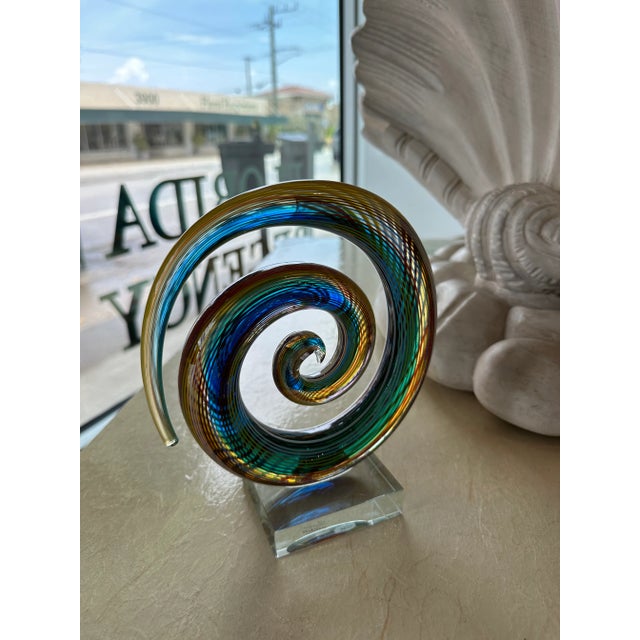 Vintage Murano Glass Colorful Rainbow Swirl on Lucite Abstract Sculpture For Sale - Image 12 of 13